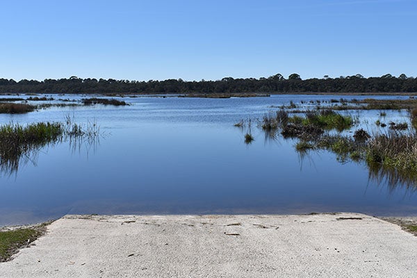 A cement boat ramp into the water