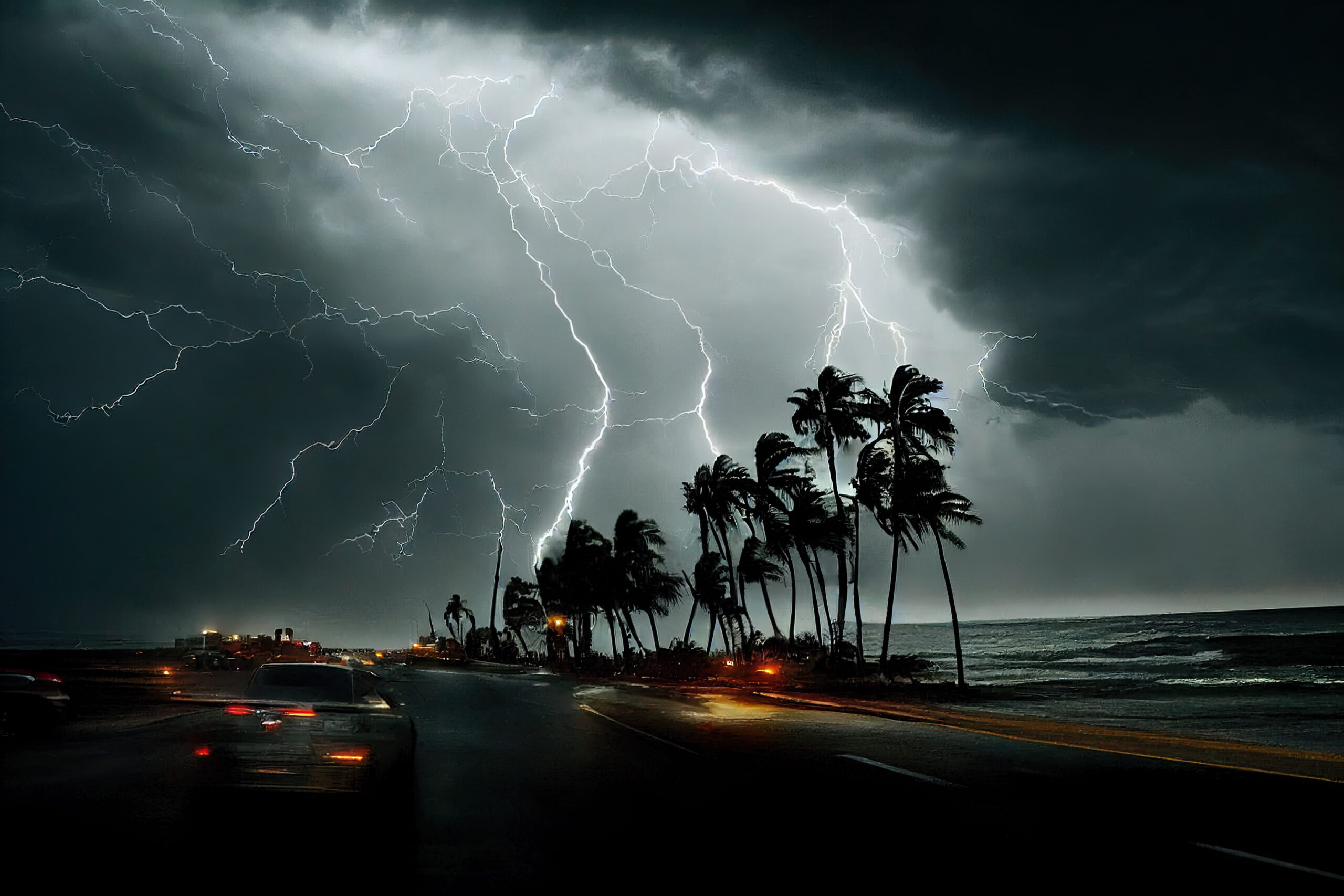 Tropical storm with lightning