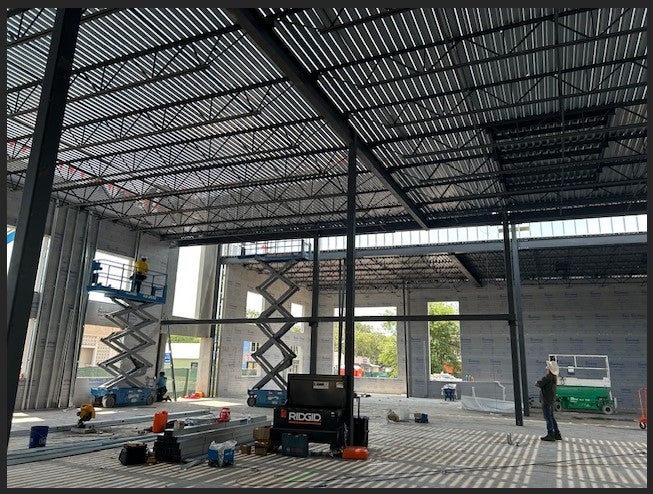 Photo of the Hastings Community Center and Library's interior while under construction