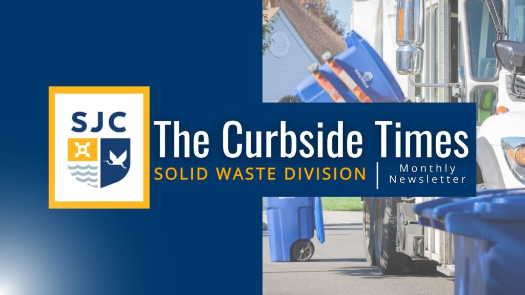 the Curbside Times monthly newsletter logo with recycling truck lifting a recycling cart