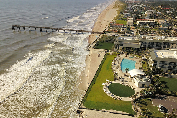St. Augustine Beach pier and coast aerial view