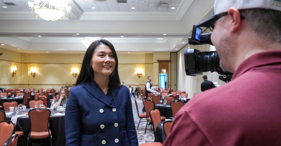 Joy speaing on camera
