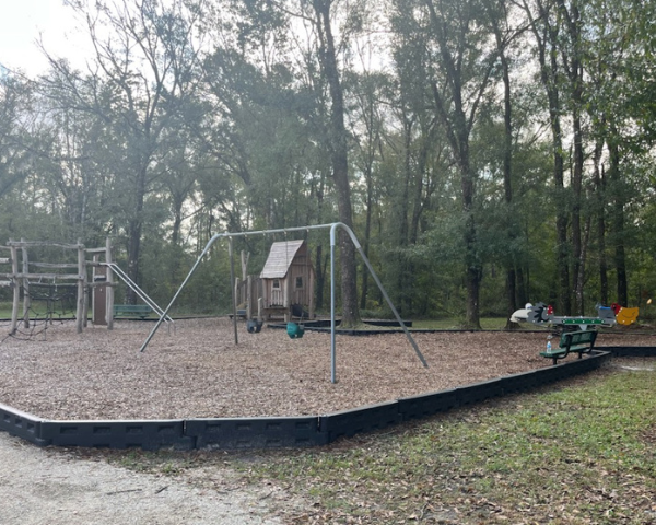 photo of a playground with trees behind it