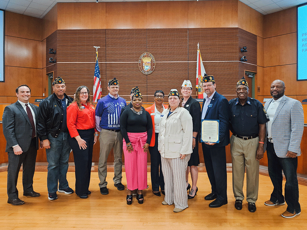 Commissioner Christian Whitehurst, District 1, and representatives from American Legion Auxiliary recognize American Legion Family Day.