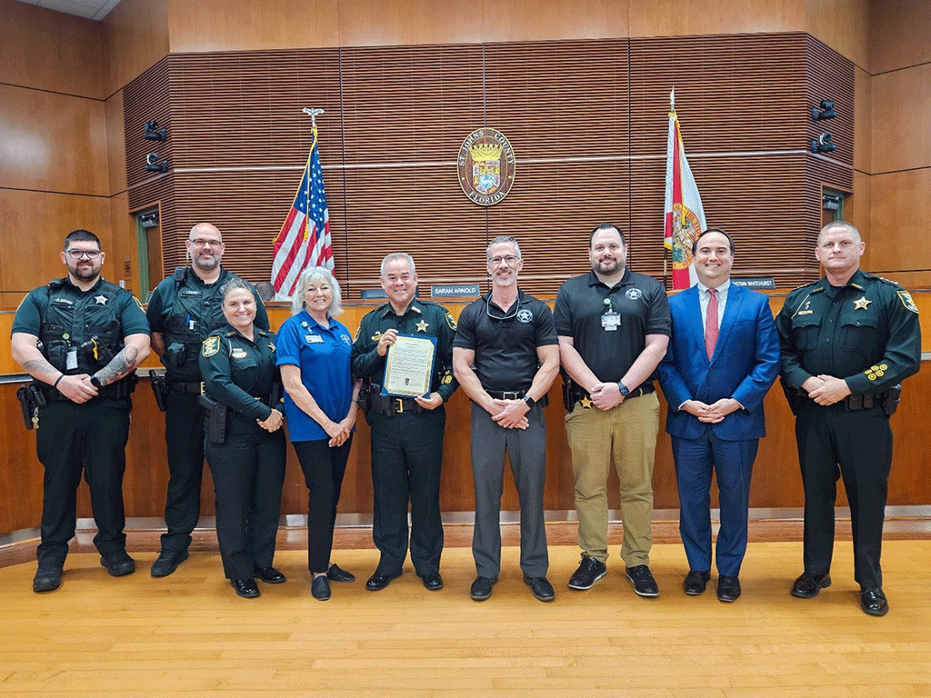 Commissioner Christian Whitehurst, District 1; Representatives from St. Johns County Sheriff’s Office, including Sheriff Hardwick recognizing Correctional Officers Appreciation Week