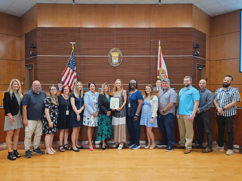 Commissioner Krista Joseph; representatives from St. Johns County Family Integrity Program recognizing Foster Parent Month
