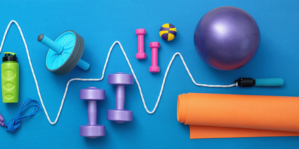 assorted fitness equipment on display