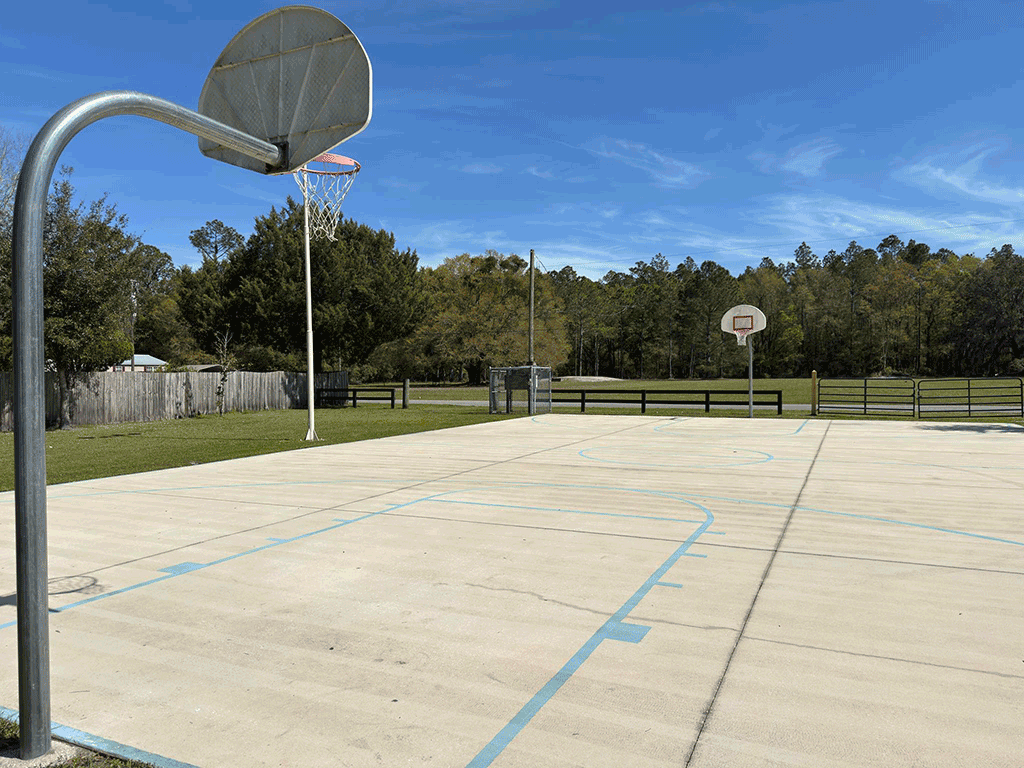 An outdoor basketball court.