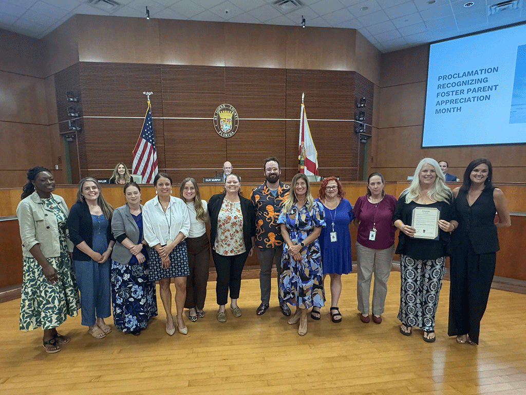 Commissioner Arnold presents the proclamation for Foster Parent Appreciation month.