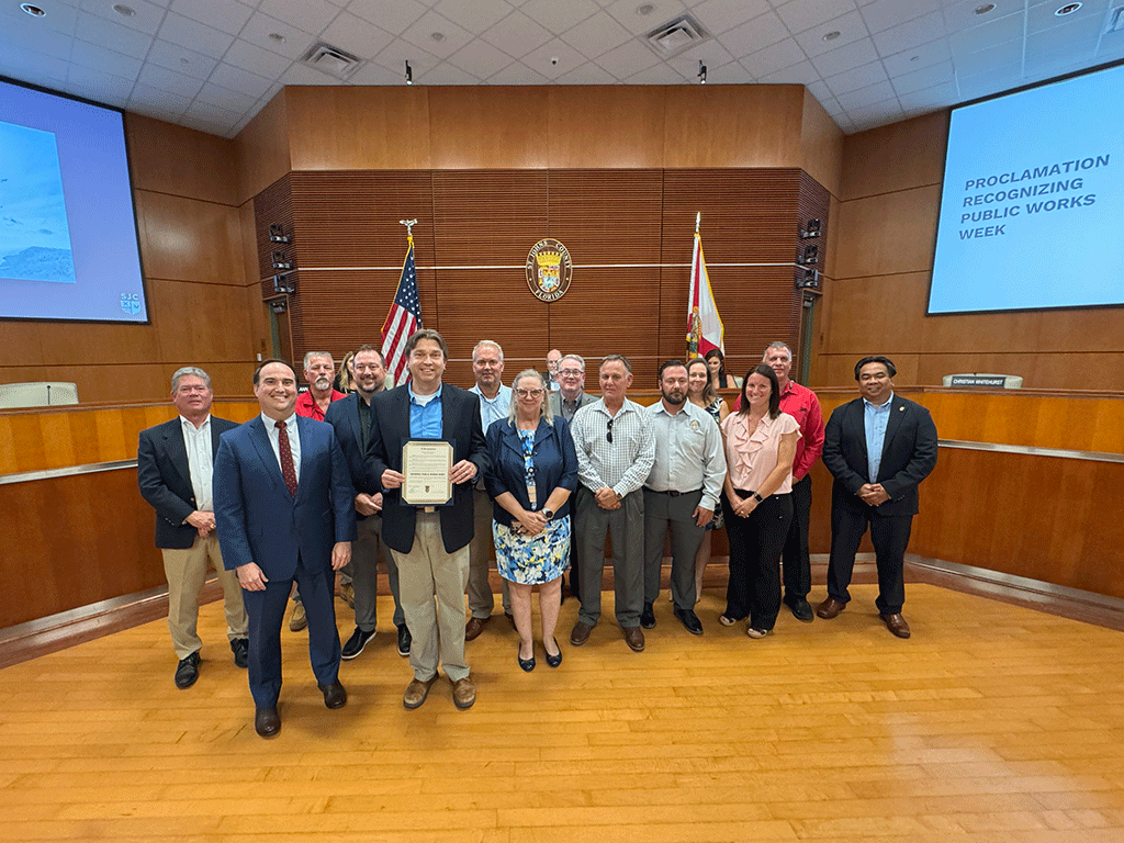 Commissioner Whitehurst presents the proclamation for National Public Works Week.
