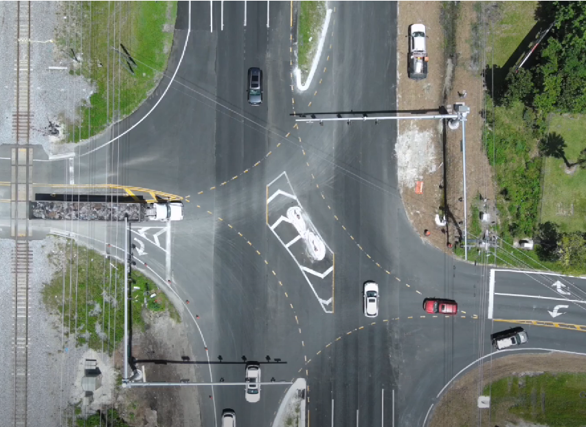 Aerial photo of the Pine Island Road and U.S. 1 intersection, where a new traffic signal is being installed.
