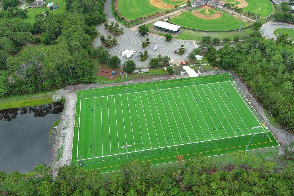 Aerial photo of the football field at Solomon Calhoun Community Center