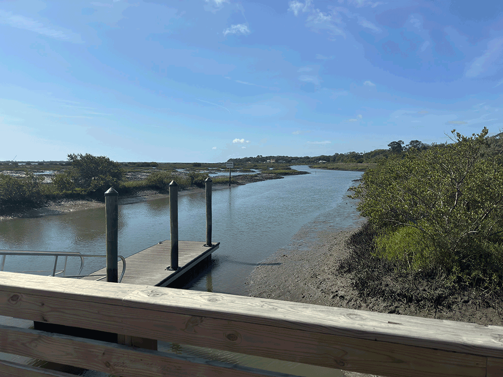 A wooden dock on the Intracoastal.