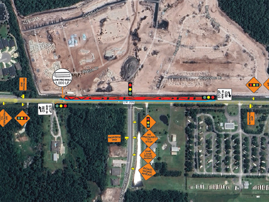 Map depicting lane closure for County Road 208