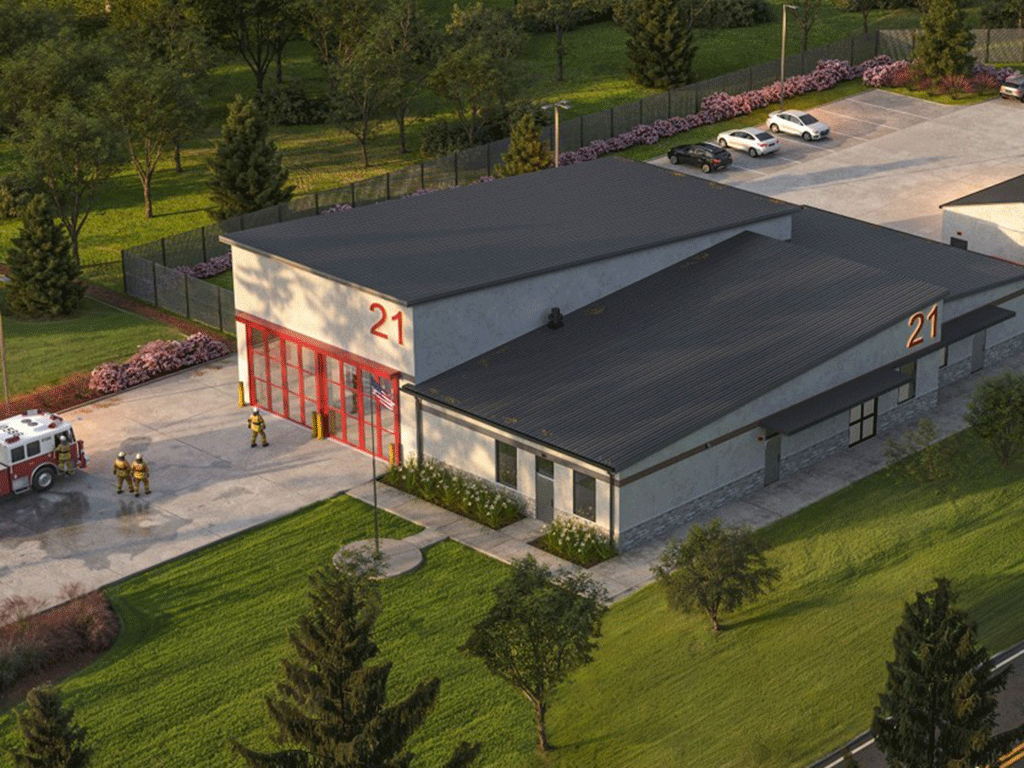 Flagler Estates fire station 21 aerial view rendering