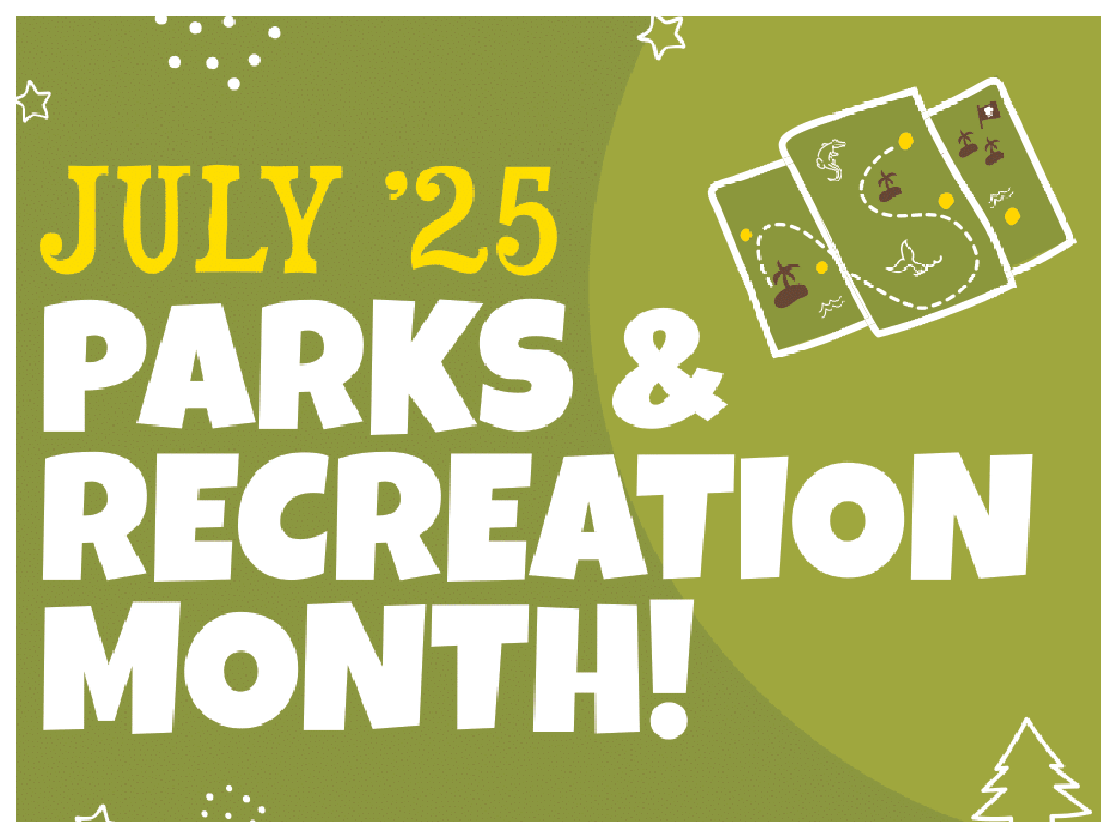 July 2025 Parks & Recreation Month with simplified map drawing