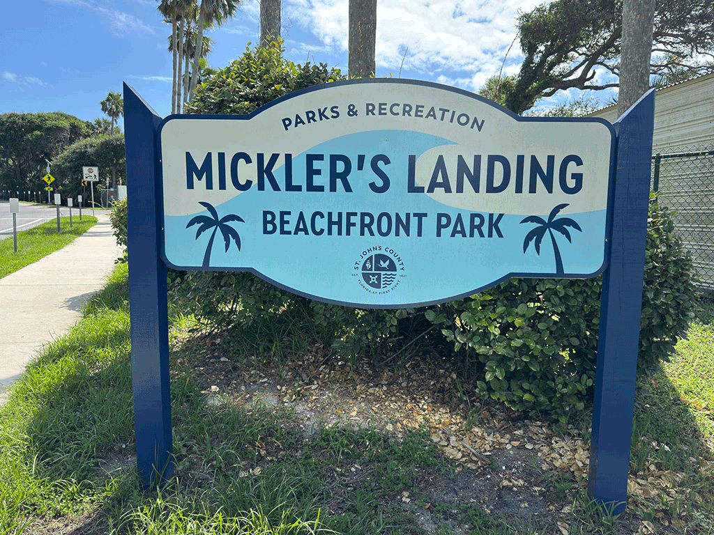 A sign for Mickler’s Landing Beachfront Park.
