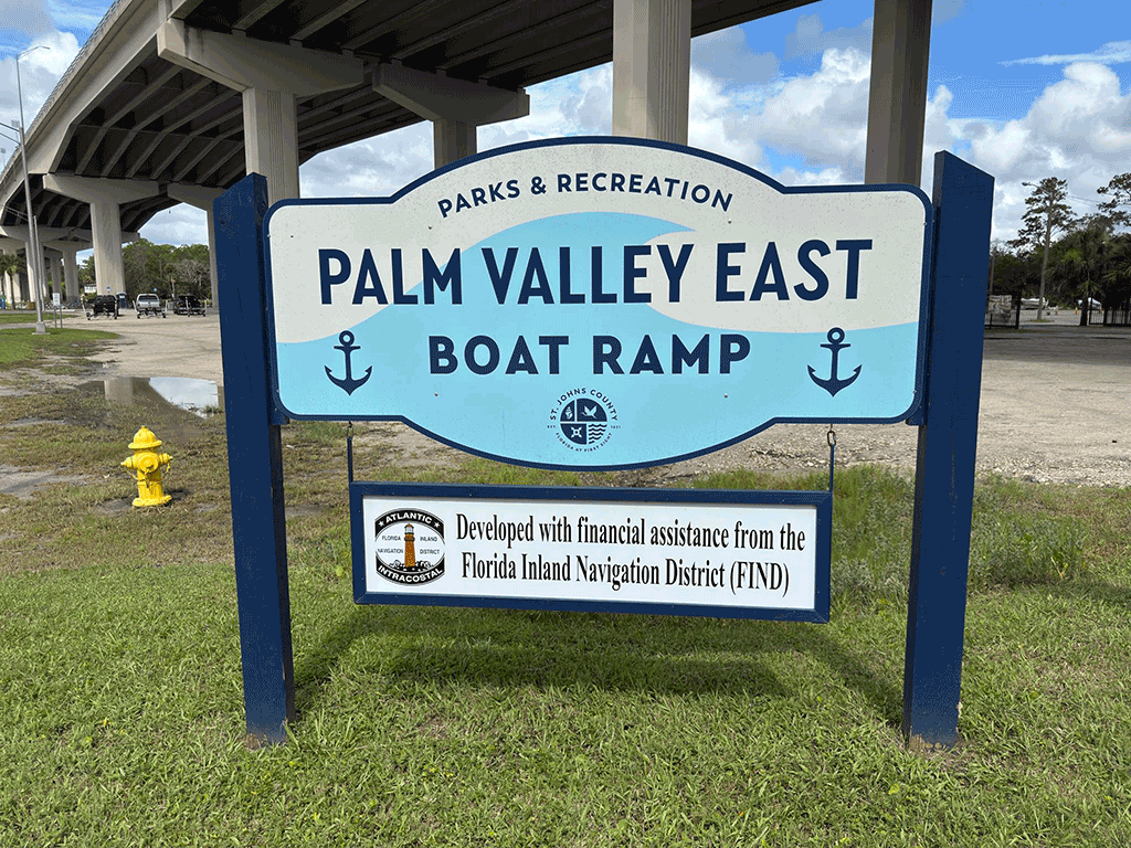 A sign for the Palm Valley East Boat Ramp