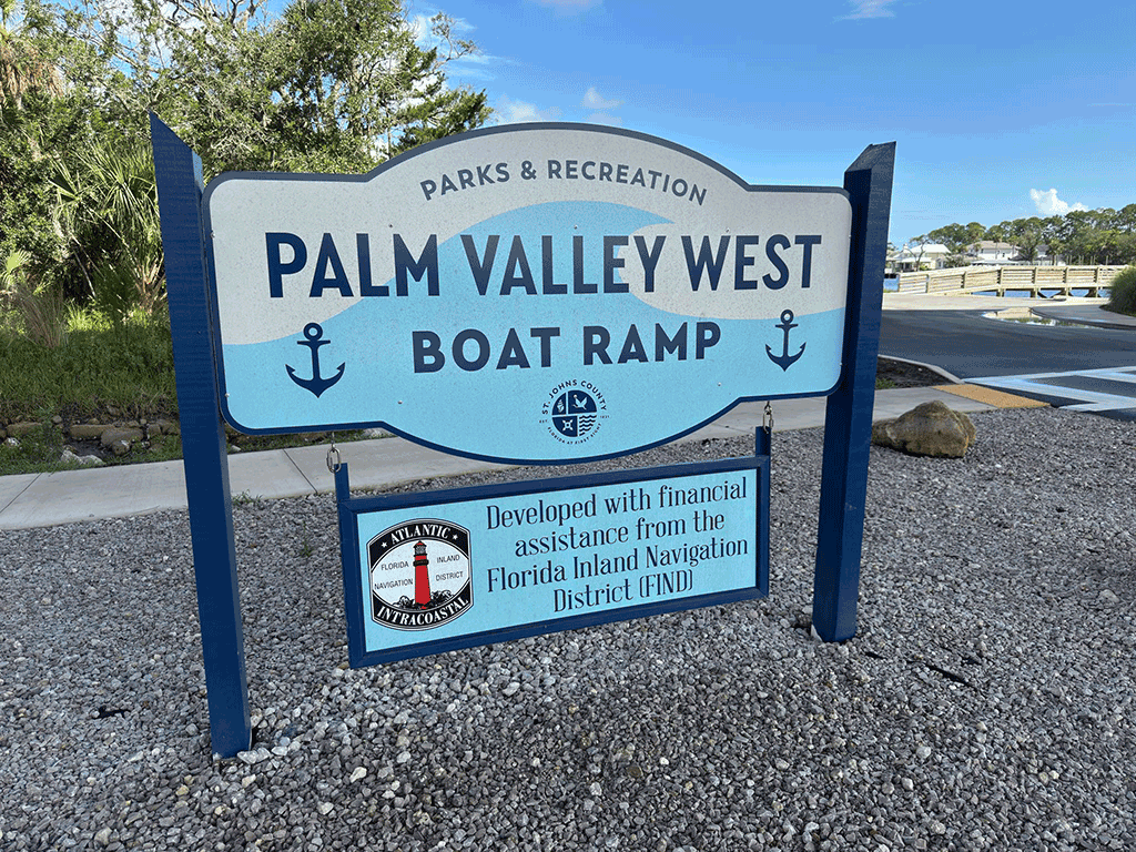 A sign for the Palm Valley West Boat Ramp.