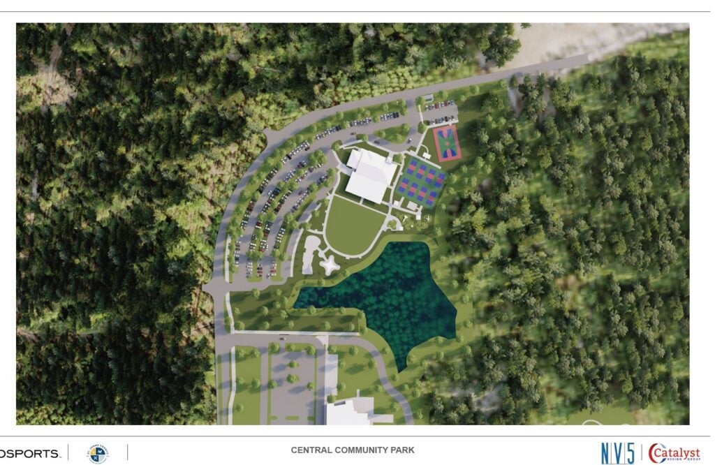 Aerial rendering of the future Shearwater Community Park and Library