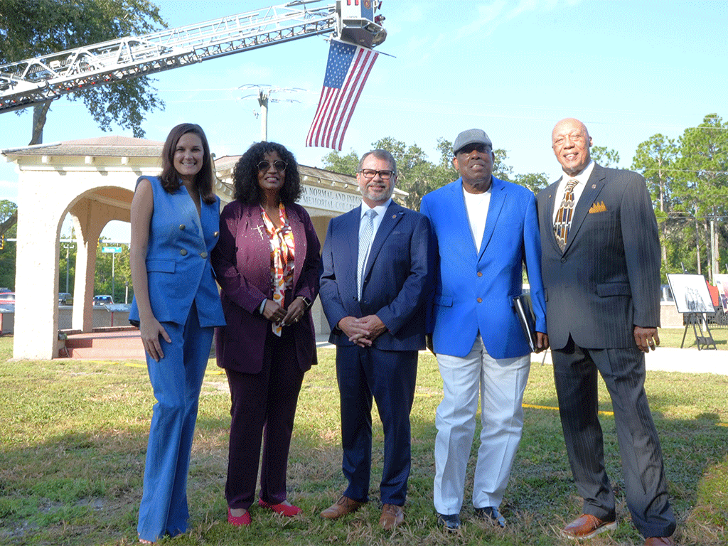 Sarah Arnold, District 2 Commissioner for St. Johns County; State Rep. Kiyan Michael, District 16; State Sen. Thomas J. Leek, District 7; Greg White, Founder of the West Augustine Historical Community Development Corporation; Walter Weatherington, Chairman of the Florida Memorial University Board of Trustees attend museum celebration