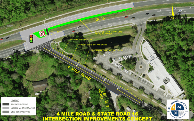 Aerial view map of 4 Mile Road and State Road 16 intersection improvements concept