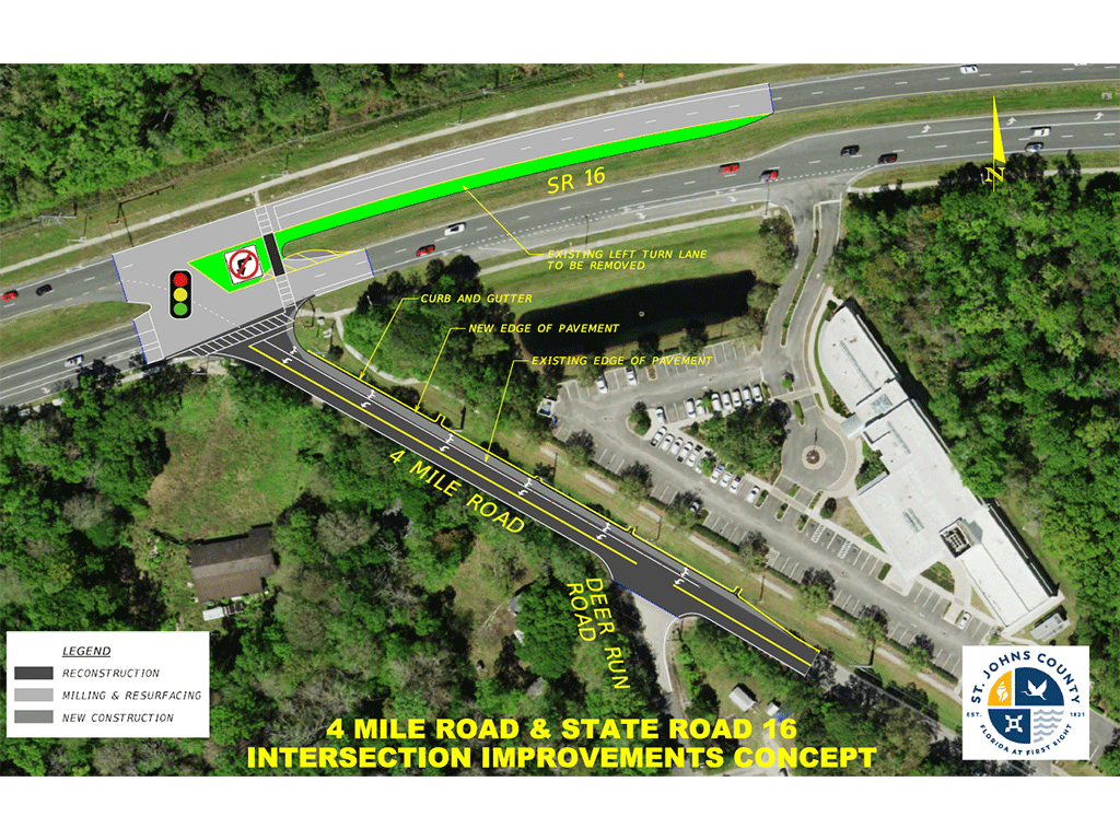 Aerial view map of 4 Mile Road and State Road 16 intersection improvements concept