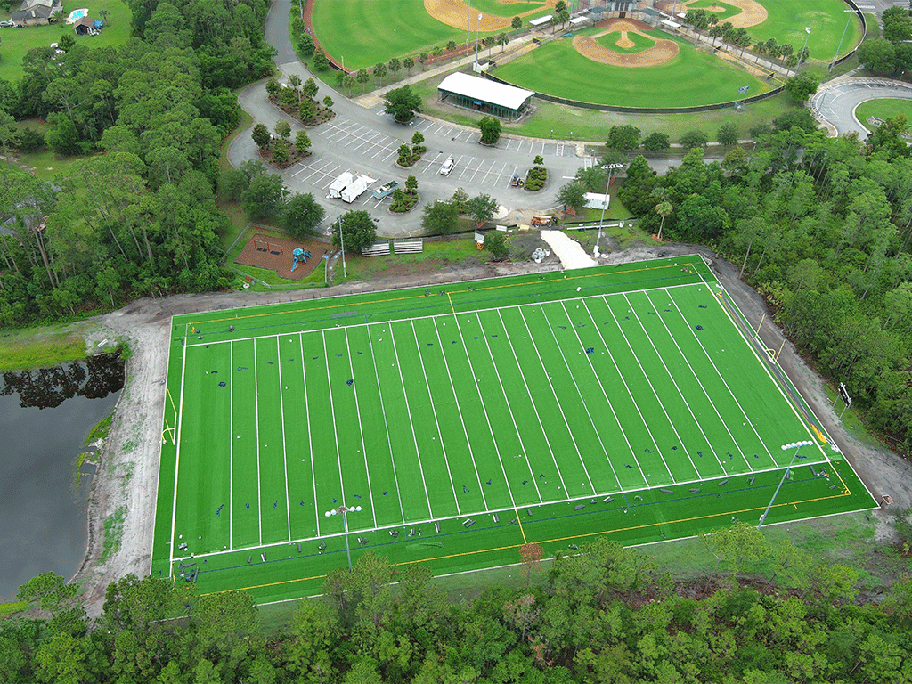 Aerial photo of the football field at Solomon Calhoun Community Center