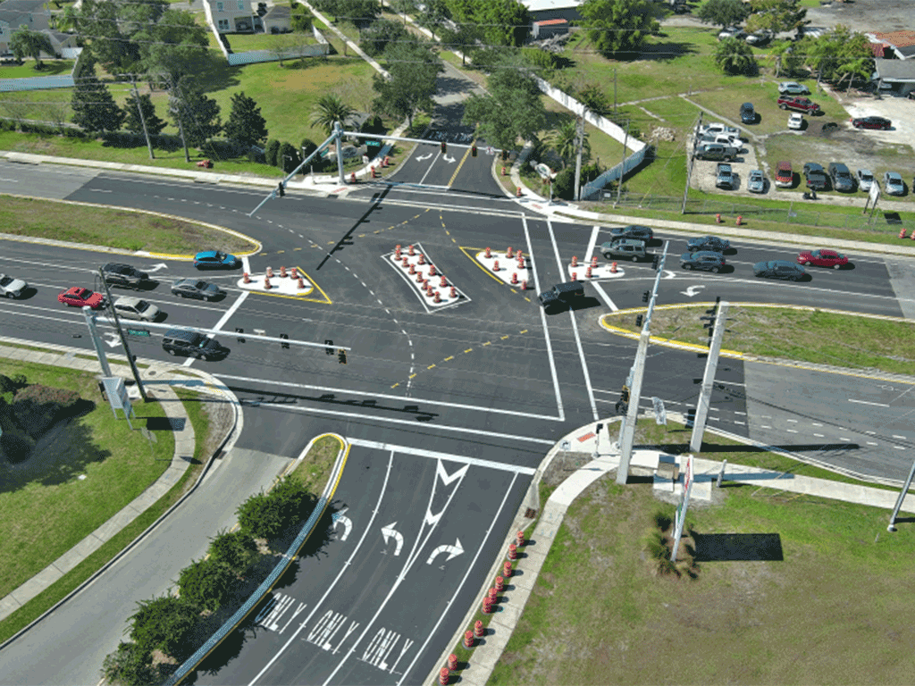 Aerial view of the new traffic signal at the intersection of State Road 207 and Brinkhoff Road/Twin Lakes Drive