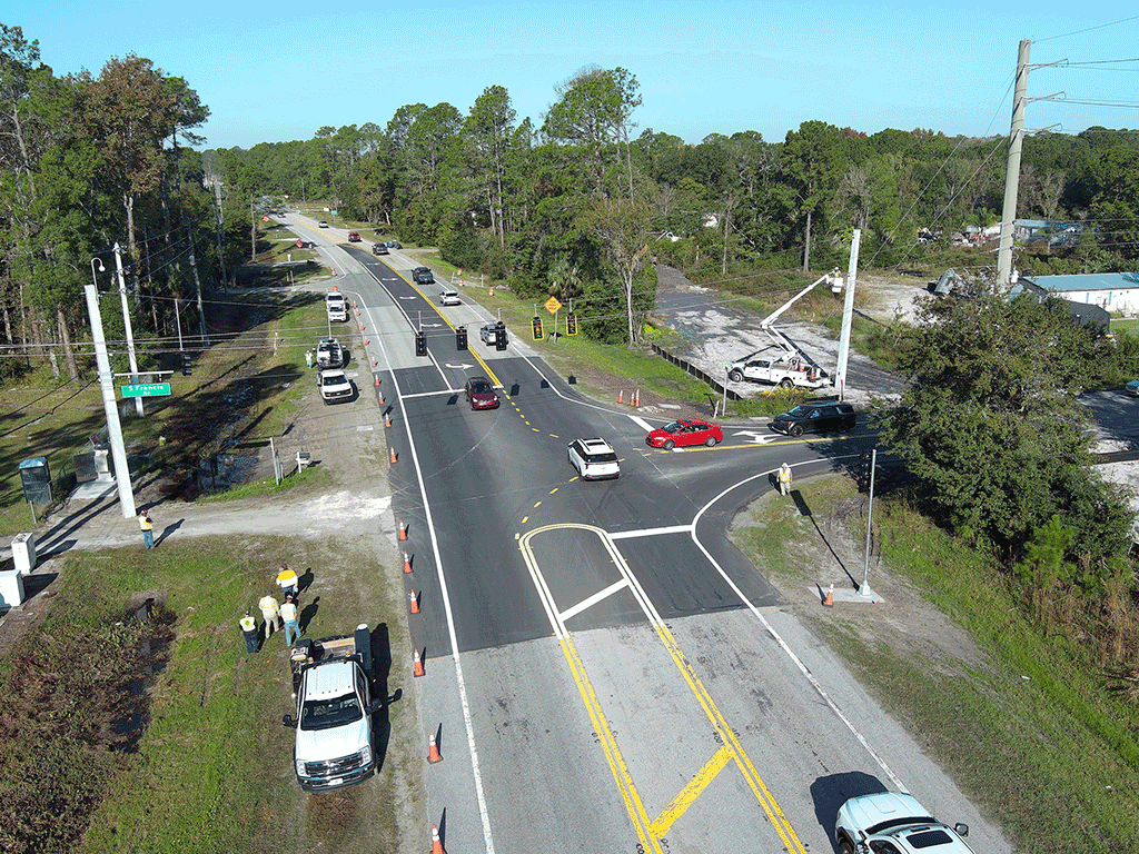 Ariel view of the newly functioning traffic signal on State Road 16 and South Francis