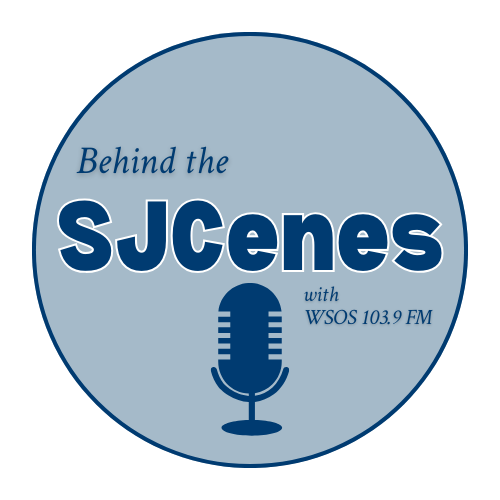 Behind the SJCenes with WSOS 103.9 FM logo with microphone