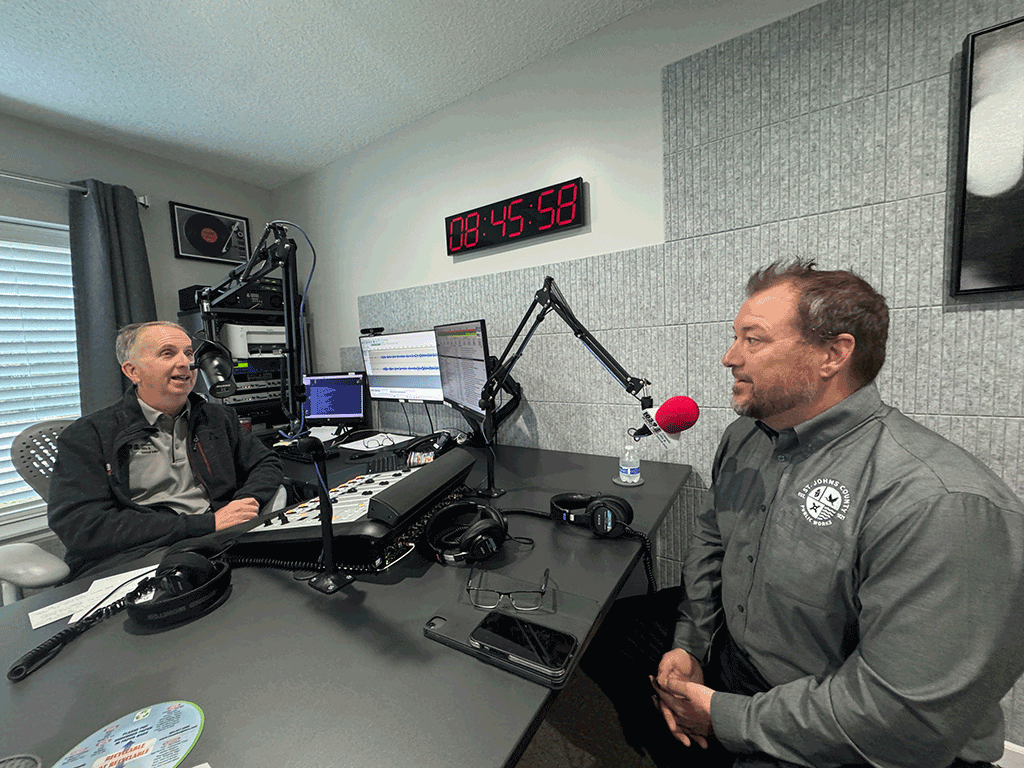 Public Works director Greg Caldwell speaking into a microphone
