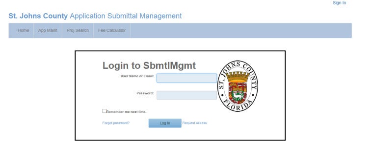 Online Submittal Management  login screen