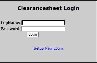 Clearance Sheet Submittal login screen