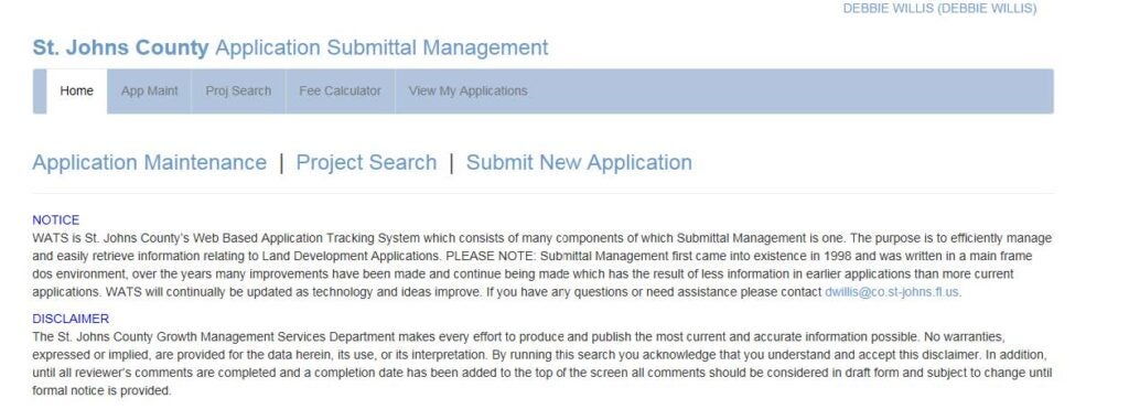 Online Submittal Management application management screen