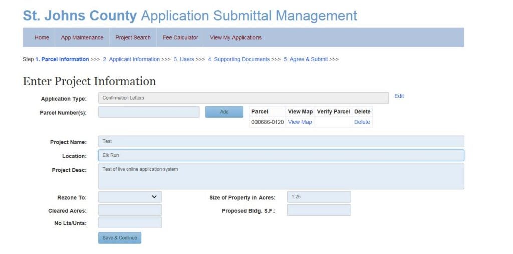 Online Submittal Management project information screen