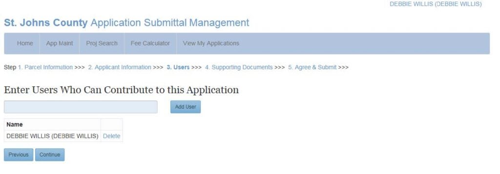 Online Submittal Management grant access screen