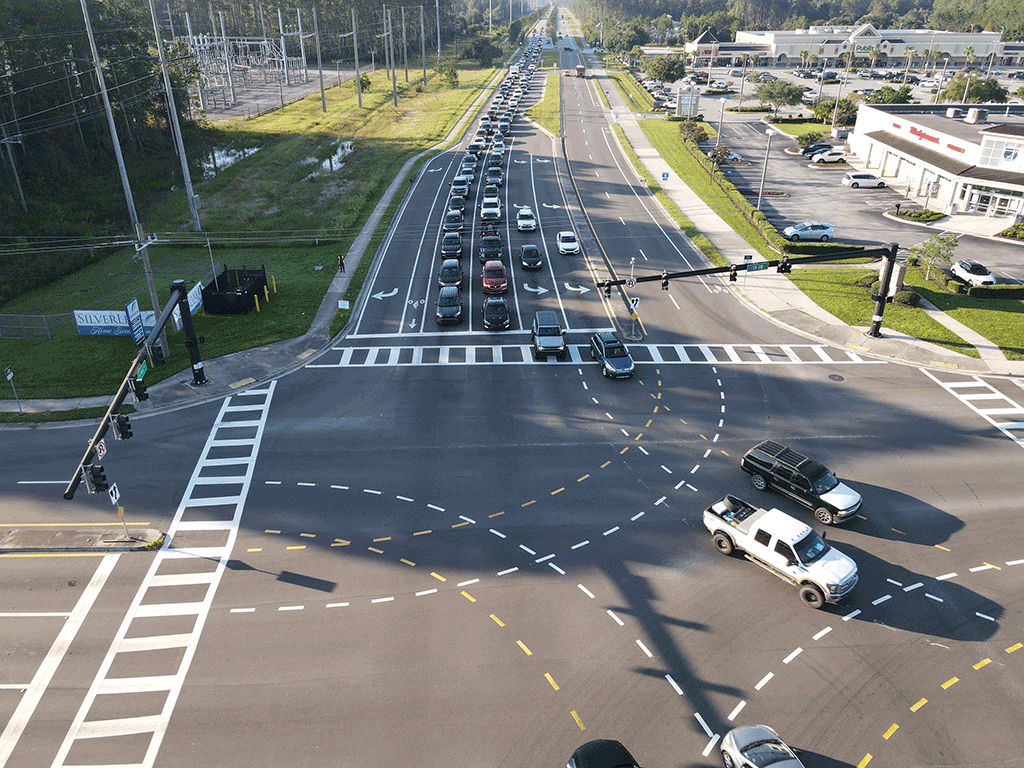 Aeriel of the CR 210 and CR 2209 intersection with traffic