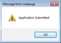 Online Submittal Management application successfully submitted screen