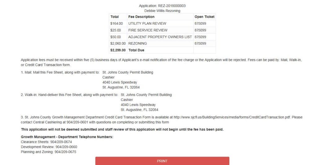 Online Submittal Management pay fees submission screen