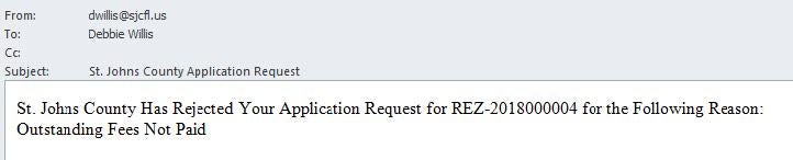 Online Submittal Management  unpaid fees rejection email
