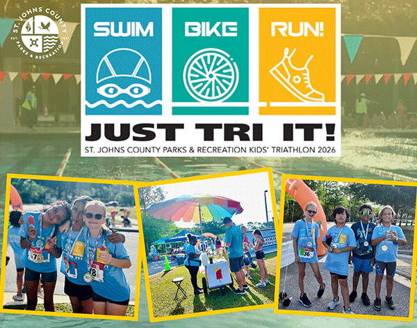 Just Tri It! Kids Triathlon. Swim, Bike, Run! St. Johns County Parks & Recreation 2026