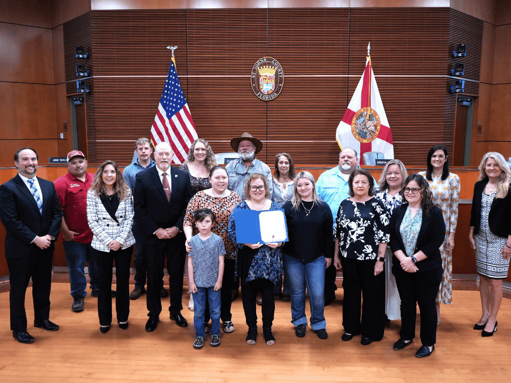 Board of County Commissioners presenting the Waldron Family Park proclamation to the Waldron family