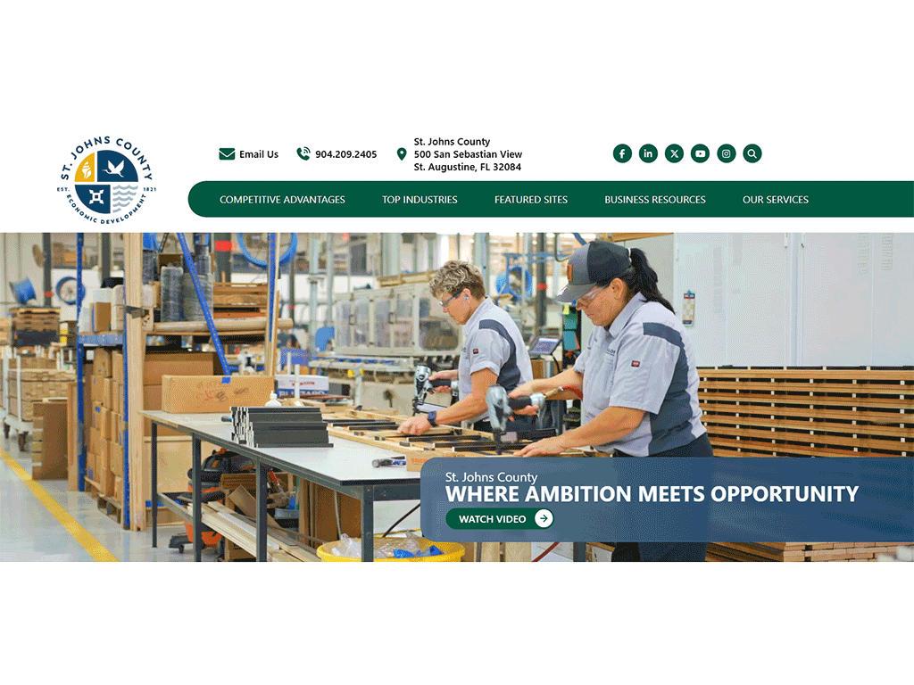 Screenshot of new Economic Development website, investsjc