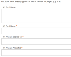 independent agency funding program web application showing the funding information fields