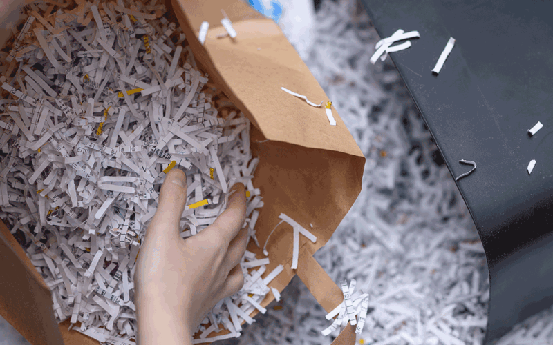 Shredded paper in a bag